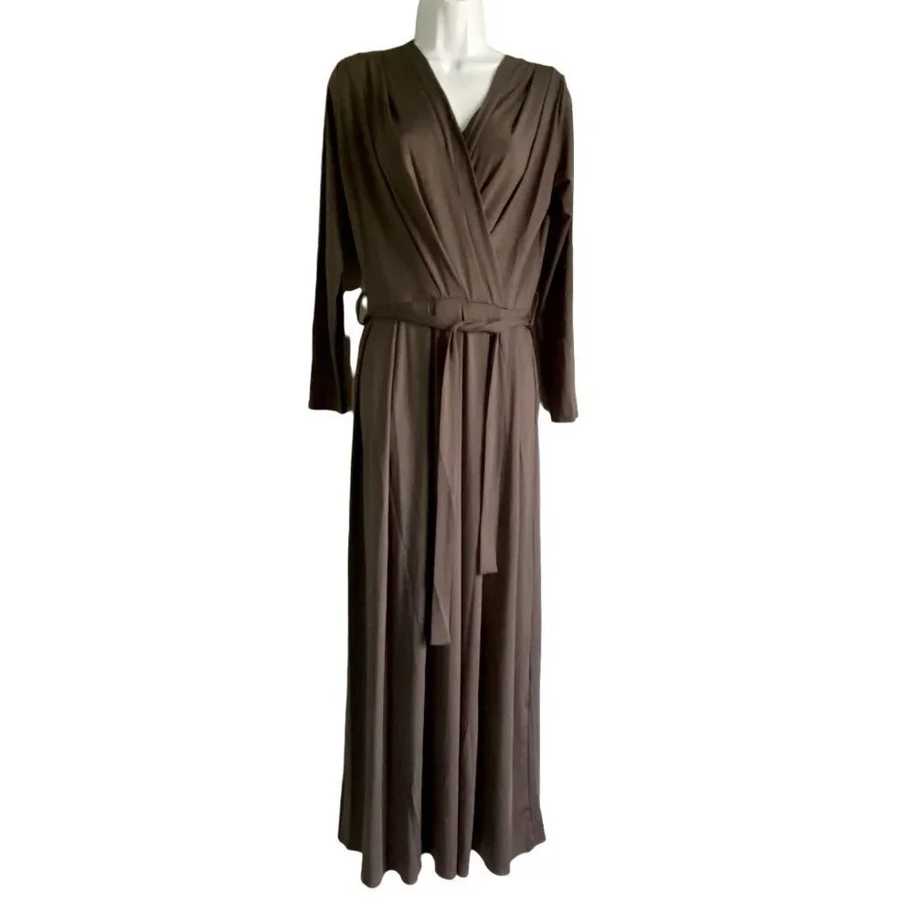 Yiduoduo Maxi Grey Dress Long Sleeves with Belt Size Small